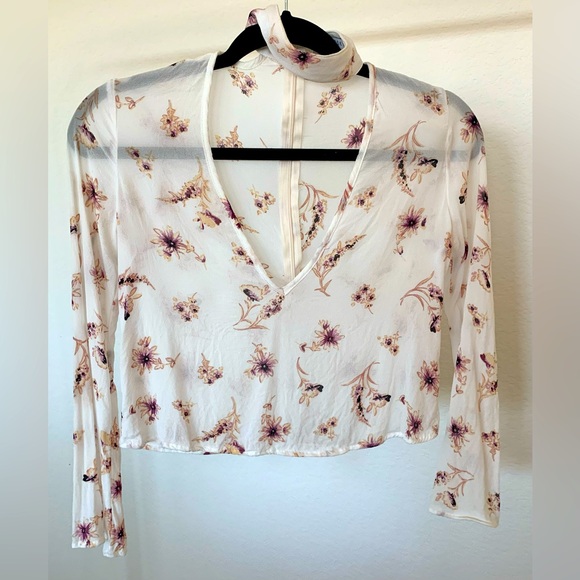 Flynn Skye Tops - Long Sleeve Shear Top with Flowers
